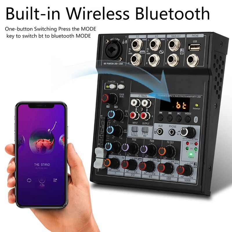 Audio Bluetooth Mixer With Sound Card 4 Channel Stereo Mixing Console Portable For Pc Computer Record Live Playback