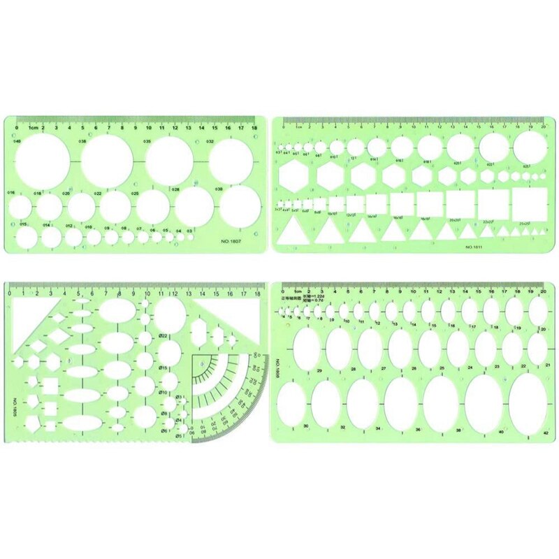 Geometric Template Ruler Drawing Template Measuring Ruler for Engineering Building School Office Supplies, 4 Counts: Default Title