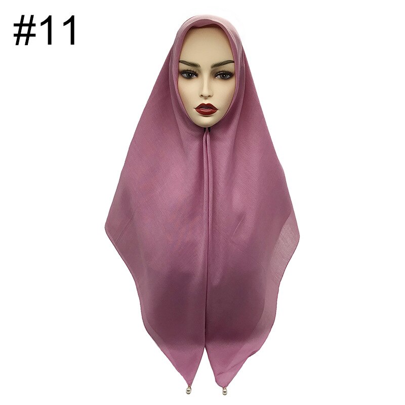 Vierkante hoofddoeken hangen grote parels dames moslim hijab viscose katoen maleisië hoofddoek tulband wrap 110 x 110cm: 11 roze