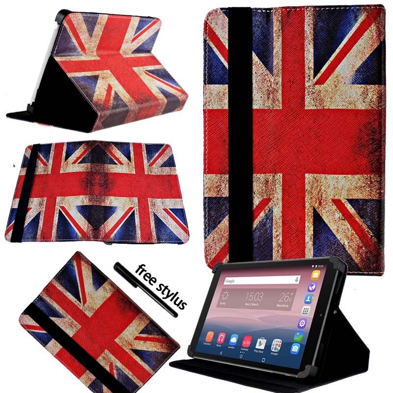 KK&LL For Alcatel OneTouch Pixi 3 10 inch - Leather Tablet Stand Folio Cover Case + Free stylus: Union Jack