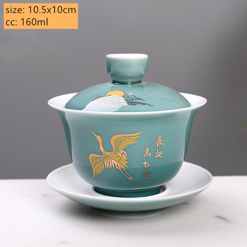 Palace Style Ceramics Tea Tureen Household Classic with Cover Teacup Boutique Handmade Gaiwan Chinese Tea Set Supplies: B2