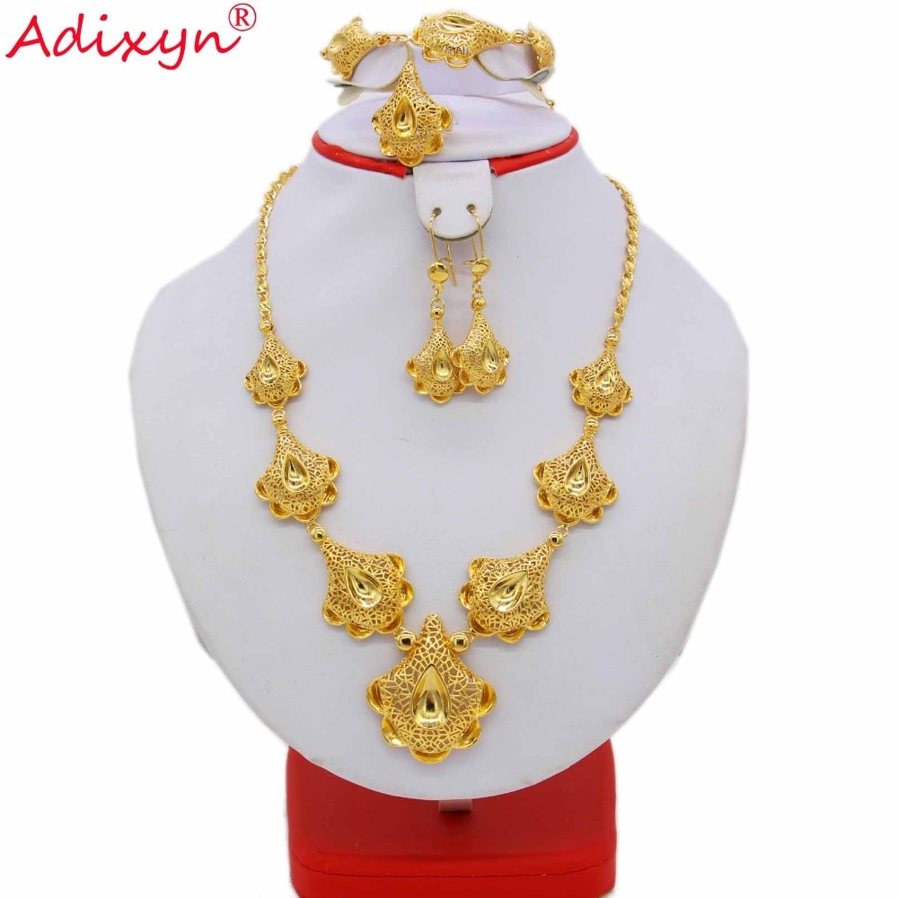 Adixyn Gold Ring/Earrings/Necklaces/Bracelet Jewelry sets for Women Gold Color African/Nigeria Jewellery N09051