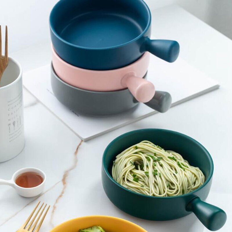 Techome køkken universalbagt risskål keramisk skål med håndtag bagning grillet skål pasta tallerkenhåndtag husholdningsartikler