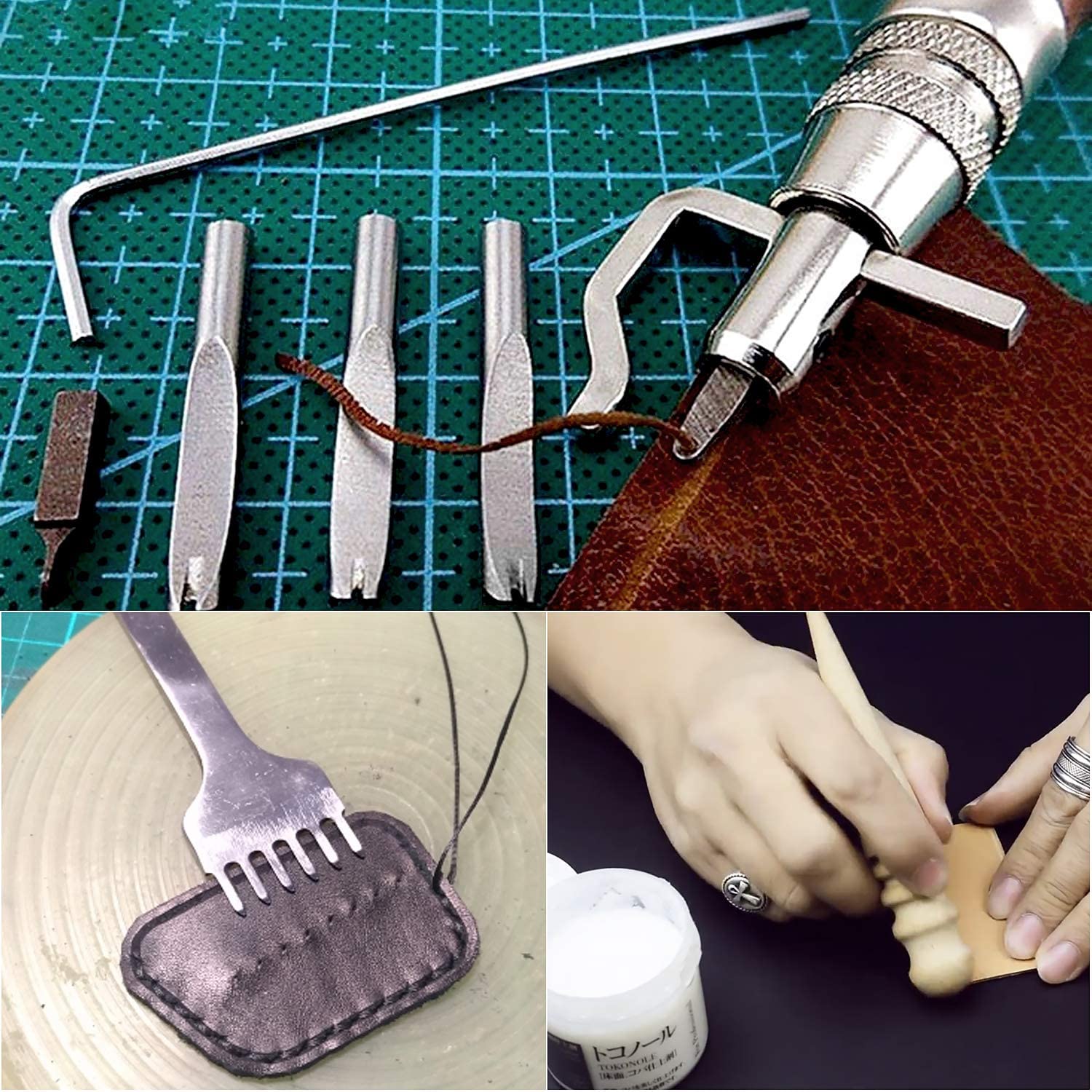 13pcs Leather Tools Set Hole Punching Seams Punch Tool Pen Leather Plane Groover Crease Round Leather Craft Adjustable Stitching