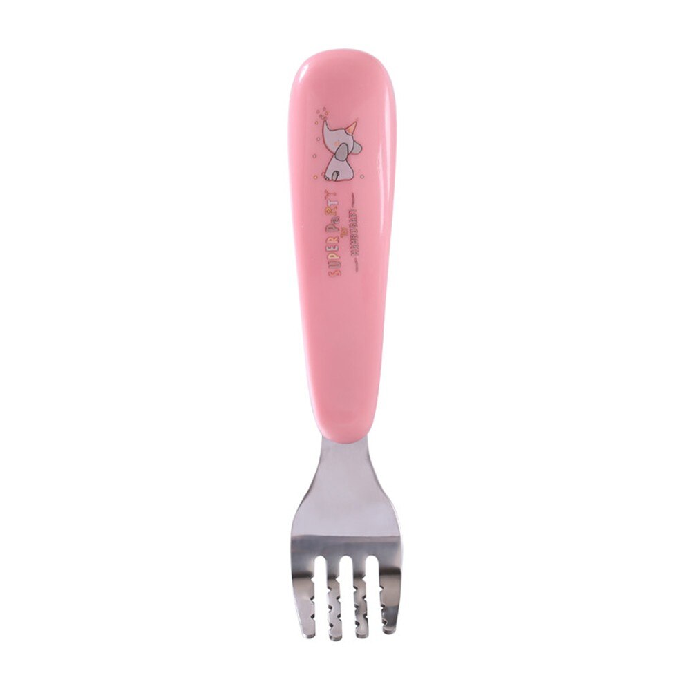 Tecknad baby sked för att mata barn sked mata servis barn gaffel pipetter barn bestick baby middag: Gaffel rosa