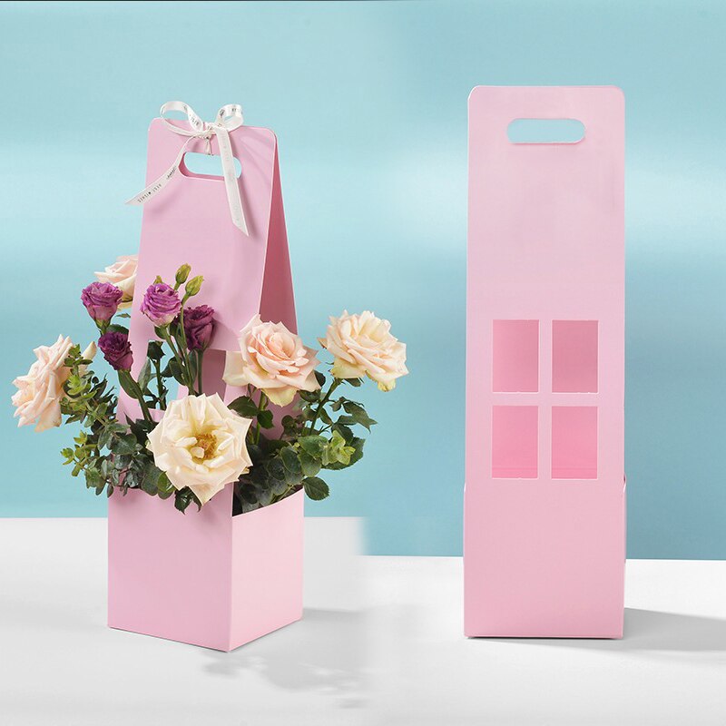 Foldable Flower Box Portable Waterproof Paper Packing Bag Handmade Bouquet Basket Florist Fresh Flower Carrier Bag Wedding