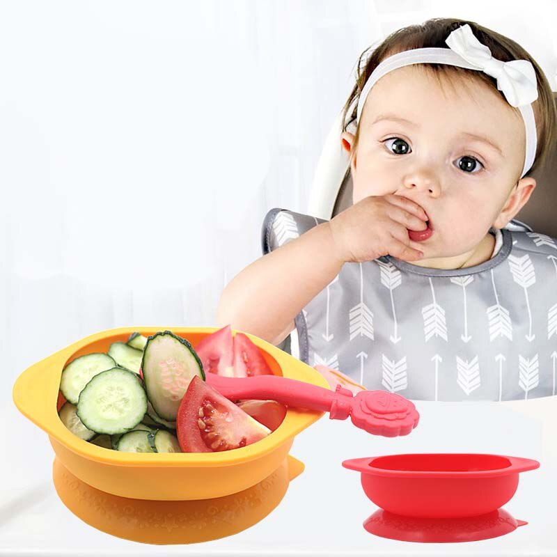 Baby silikone fade spise tallerken skål bordservice mad spisestel til børn sugekop fiksering fødevarekvalitet silikone foderskål