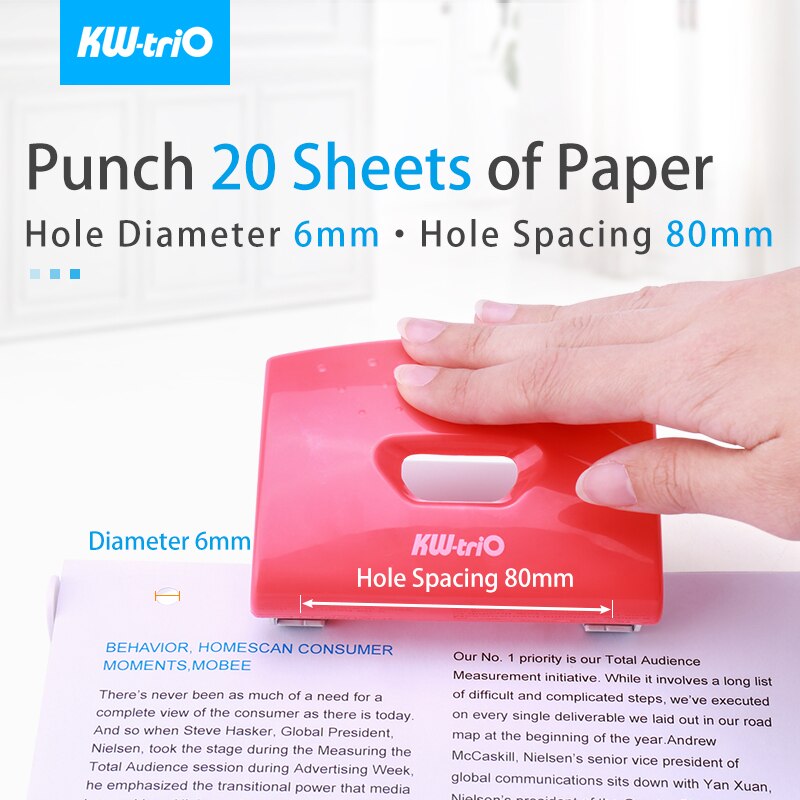 2-Hole DIY Paper Puncher Handheld Hole Puncher Double Hole Loose-Leaf Notebook Paper Punch with Mobile Phone Bracket Attached