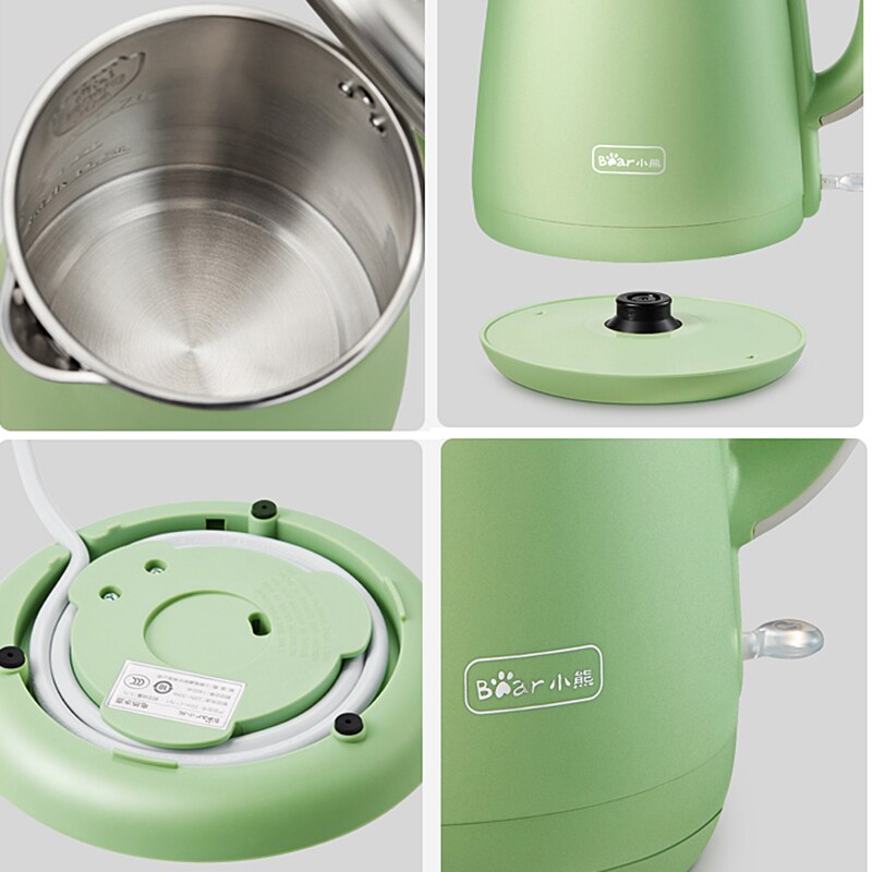 1.7L 304 Roestvrij Waterkoker Meter Huishouden Quick Verwarming Kokend Thee Pot Koffie 1800W Groene Beer ZDH-C17E1