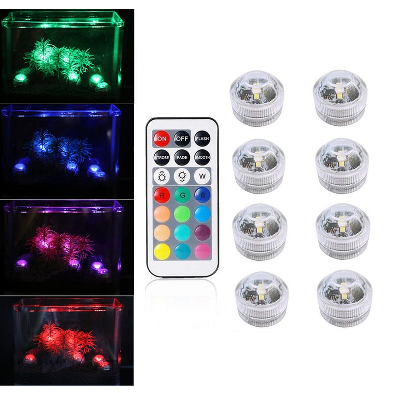 Underwater LED Light In/outdoor IP68 Waterproof Candle Lights 3cm Mini Pool Vase Lamp with Remote Control RGB Submersible lamps