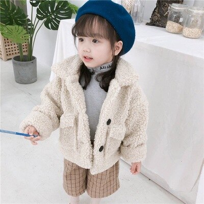 Little Girls clothes winter coats thickening warm outerwears berber Fleece female children jackets loose outerwears: Beige / 2T
