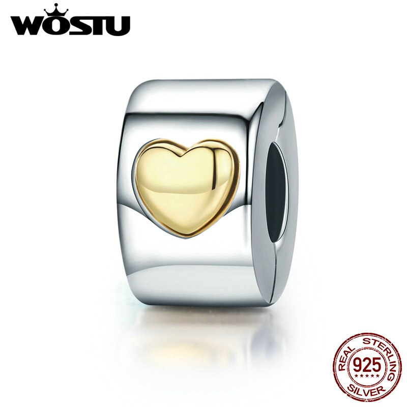 WOSTU 925 Sterling Silver Only Love Heart Clip Beads Fit Original wst Charm Bracelet Jewelry CRC116