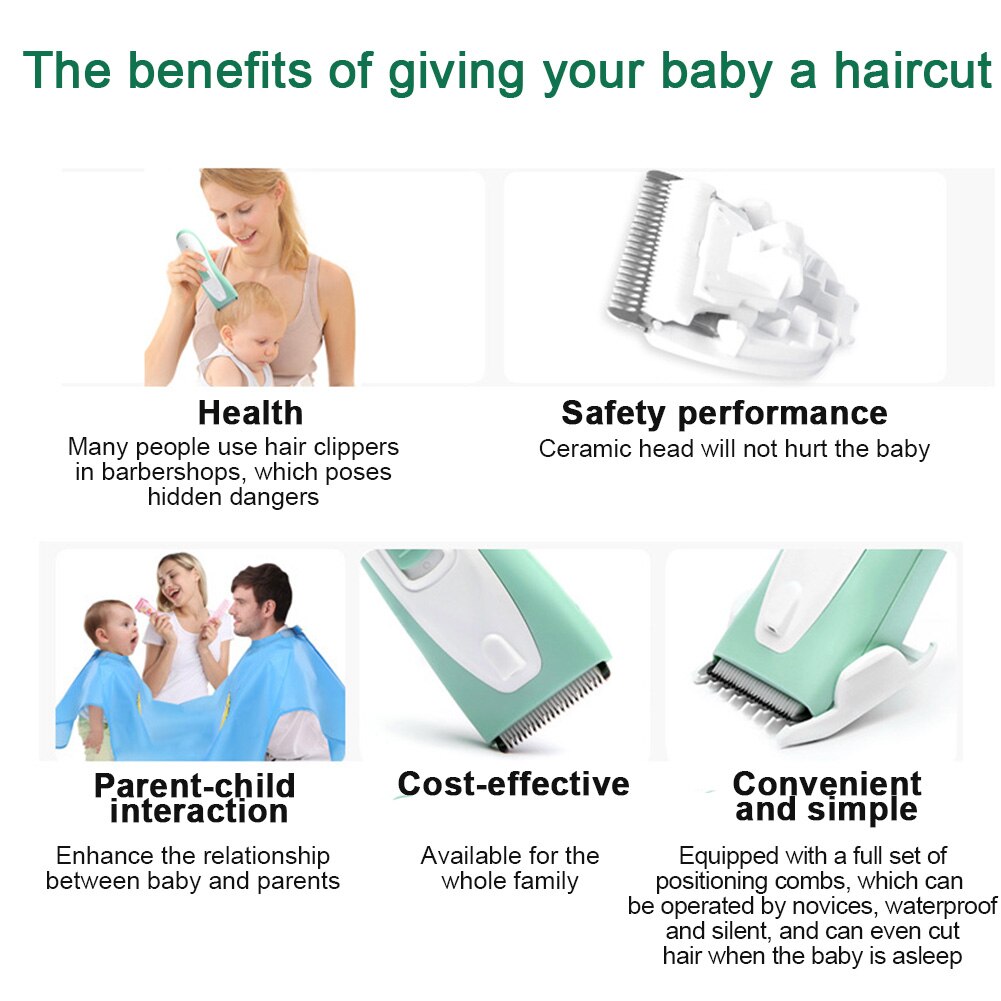 Veilige elektrische baby-tondeuse, usb-oplaadbaar, haarverzorging, scheerapparaat, stil, waterdicht, verwijderbaar, voor kinderen en baby's.