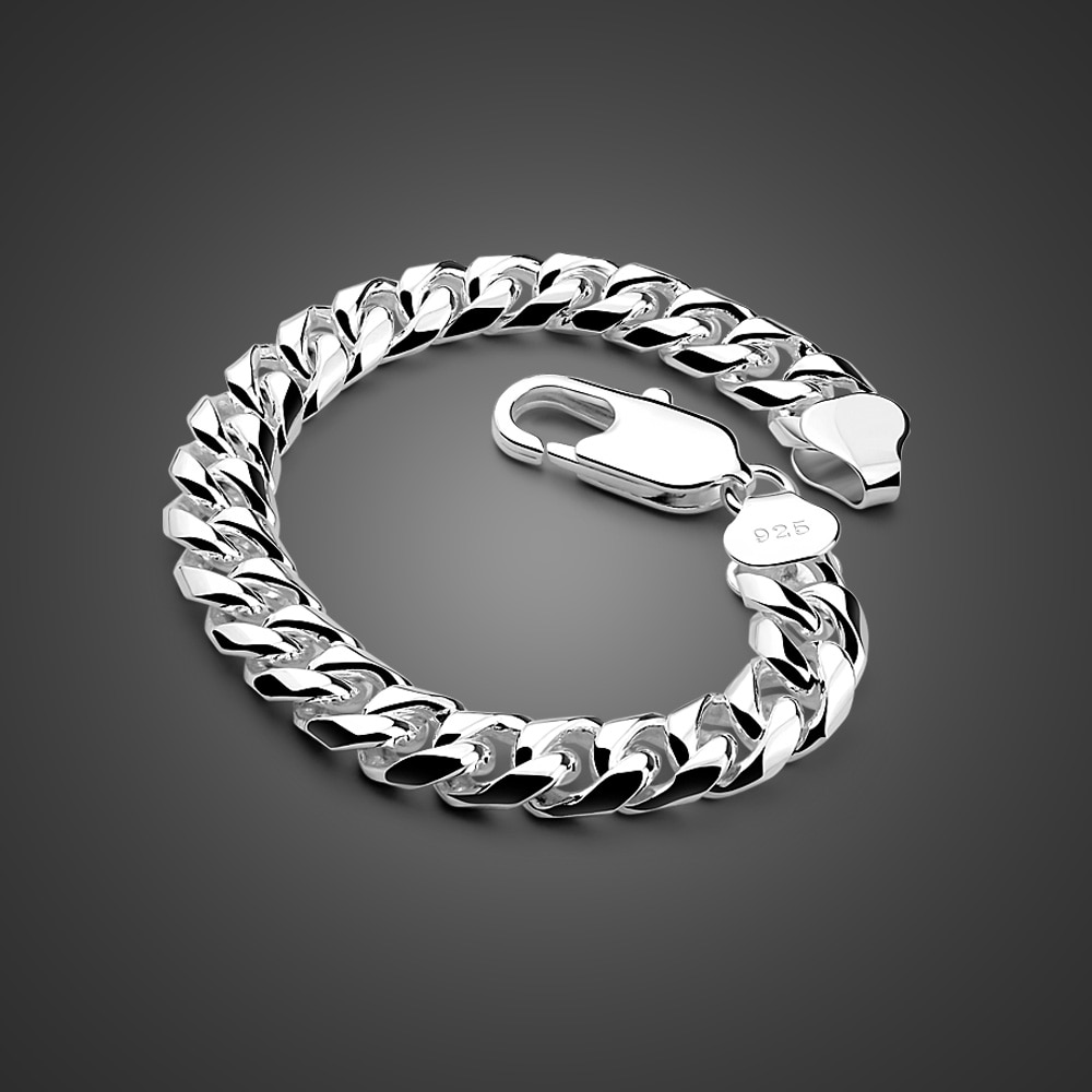 Men sterling silver jewelry 100% 925 Sterling silver vintage link chain bracelet thick bracelet Cuban bracelet 10MM20cm bracelet