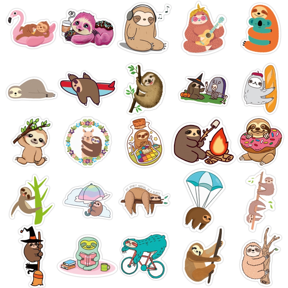 50 pcs/set Cute Lazy Sloths Waterproof Stickers Scrapbooking DIY Journaling Diary Stationery Stickers Travel Luggage Sticker