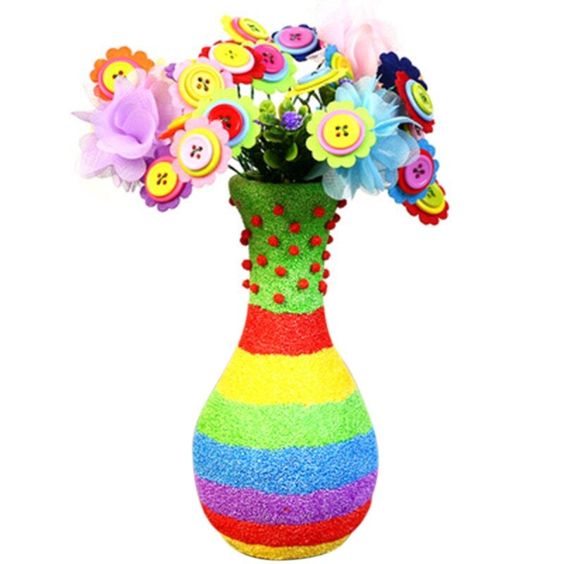77HD Homemade Button Bouquet Craft Vase Arts Toy DIY Project for Boys&amp;Girls Make Your Own Flower Bouquet Felt Vase Flowers: Brilliant rainbow