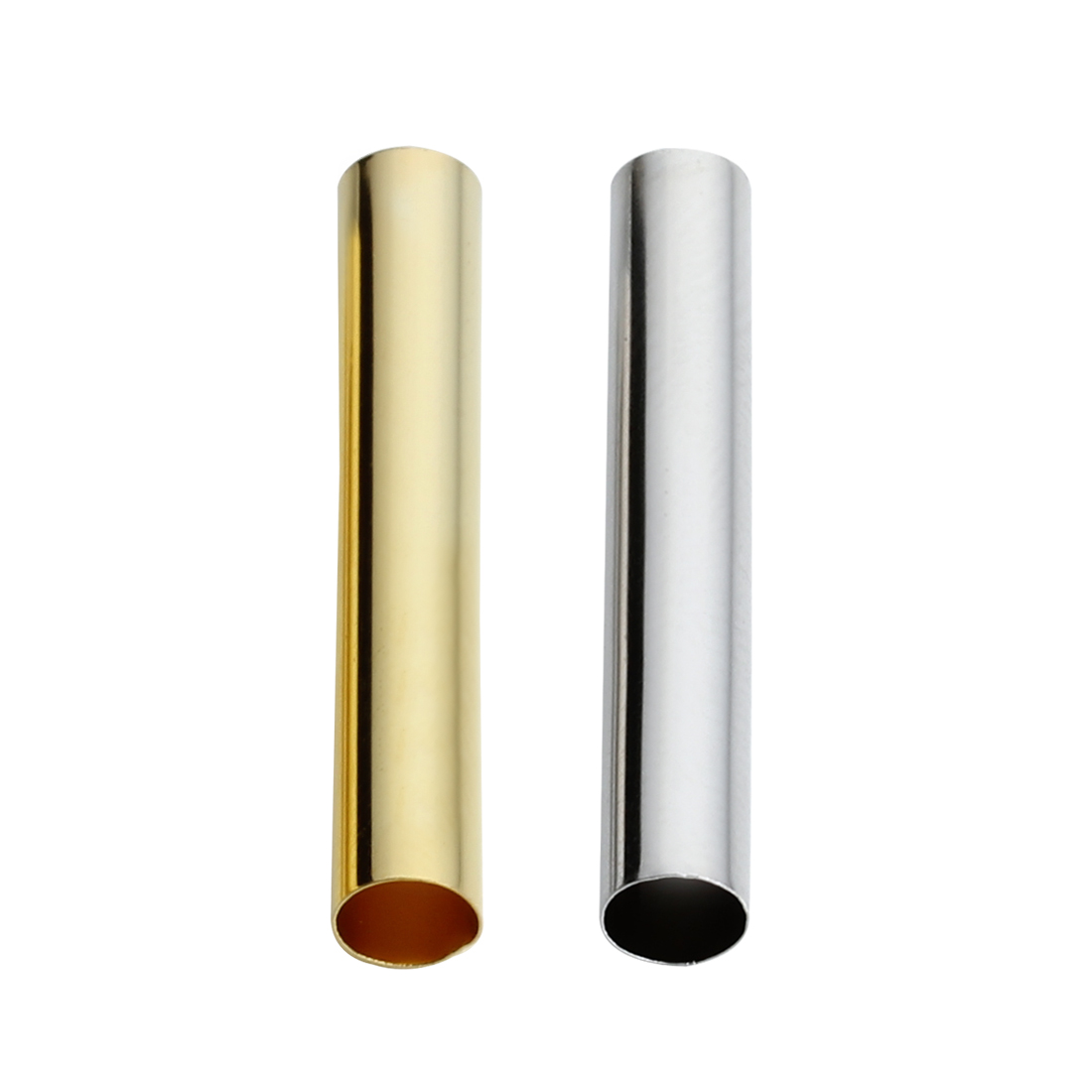 Perles de Tube métallique en cuivre couleur or Rhodium, 50 à 100 pièces, adaptées au cordon en cuir de 6mm, collier, perles d'espacement en cuivre pour la fabrication de bijoux, bricolage