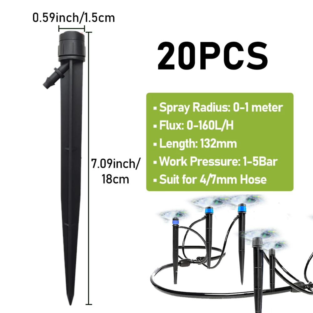 Irrigation Dripper Drip Emitters Micro Spray Adjustable 360 Degree Garden Water Flow Irrigation Drippers for 4/7mm Watering Kits: black