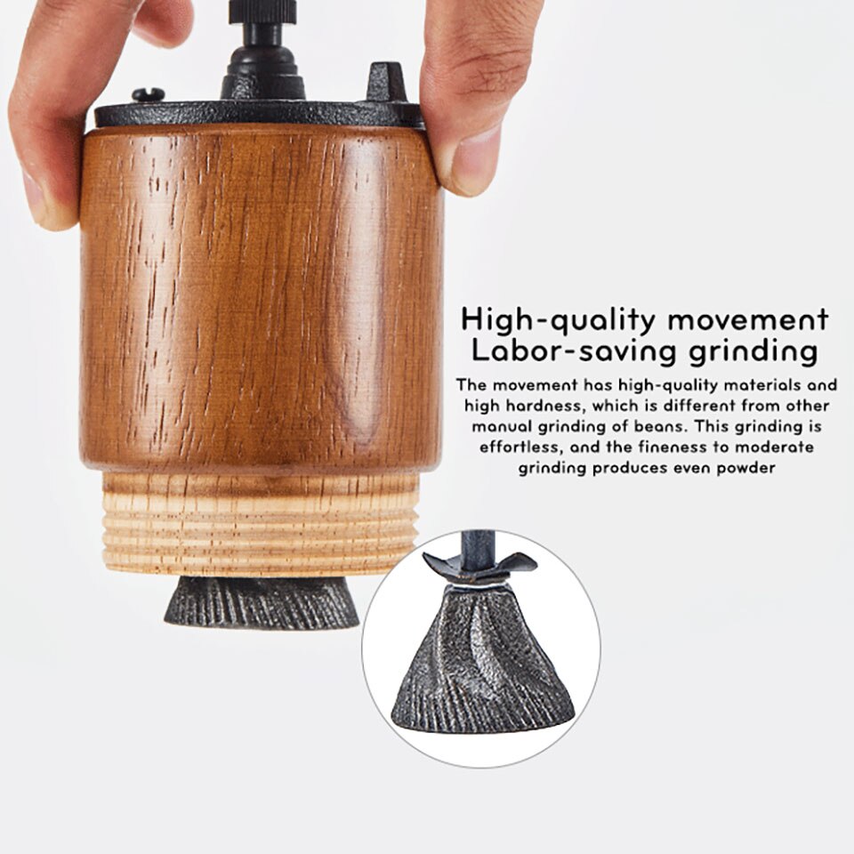 Manual Coffee Bean Grinder Cast Iron Burr Hand Wooden Mill for Travel Kitchen Cereals Nuts Beans Spices Grains Grinding Machine