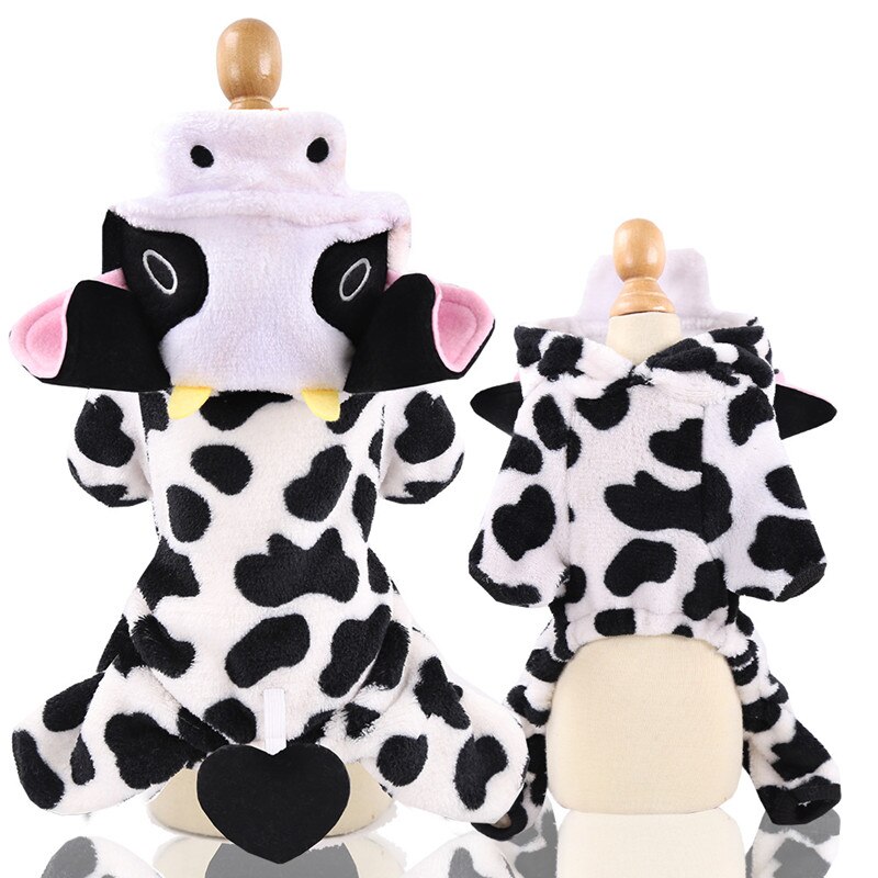 Funny Halloween Dog Costume Cute Cow Pet Dog Clothes For Small Dogs Cats Chihuahua Clothing Warm Fleece Puppy Dog Coats Jumpsuit
