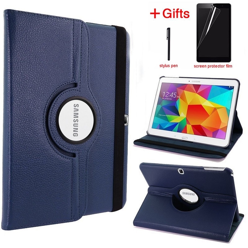 360 graden draaibare flipcover voor samsung galaxy tab 4 10.1 sm-t530 m-t531 m-t535 tablet smart stand cover met film + pen