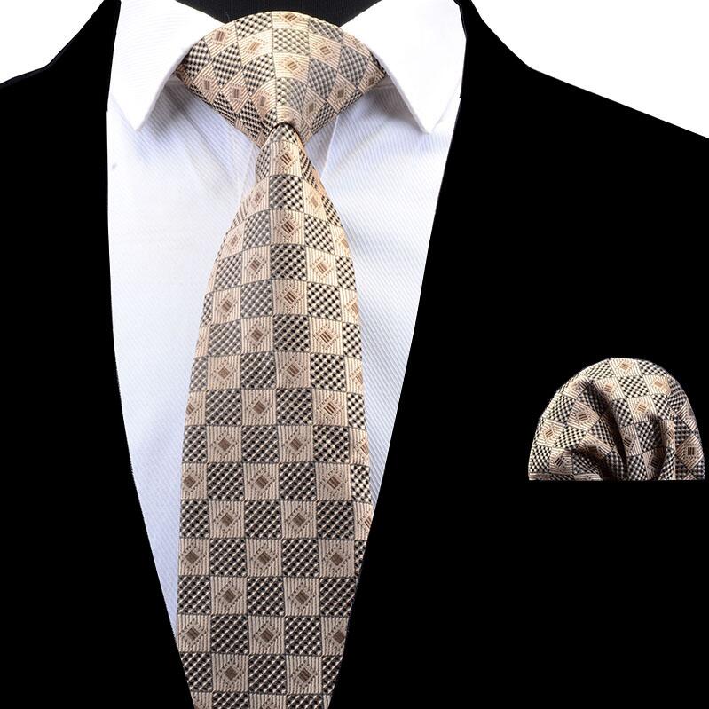 RBOCOTT Plaid Tie Set For Men Necktie Handkerchief Men's Classic Striped Neck Tie 8cm Red Blue Brown For Wedding: 09