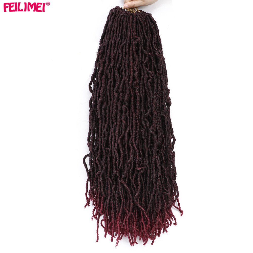 Feilimei Nu Faux locs Crochet Braids Hair 18Inch Synthetic Ombre Black Blonde Goddess Curly Hair Extensions: T1B/Burgundy