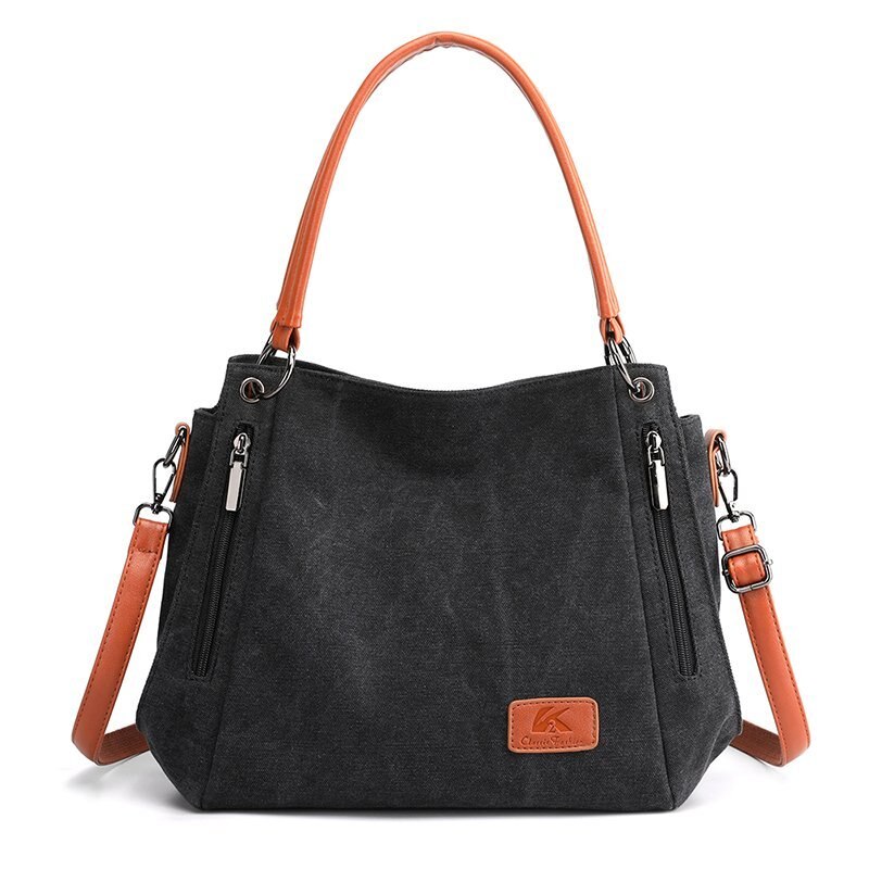 Effen Kleur Waterdichte Uitje Reizen Schoudertassen Voor Vrouwen Canvas Multifunctionele Rits Casual Crossbody Tas: Black