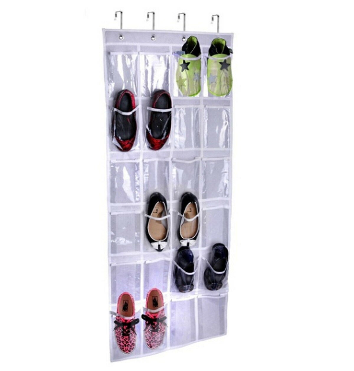24 Pockets Shoes Storage Hanging Bags Save Space Door Wall Mount Organizer Holders: White Color