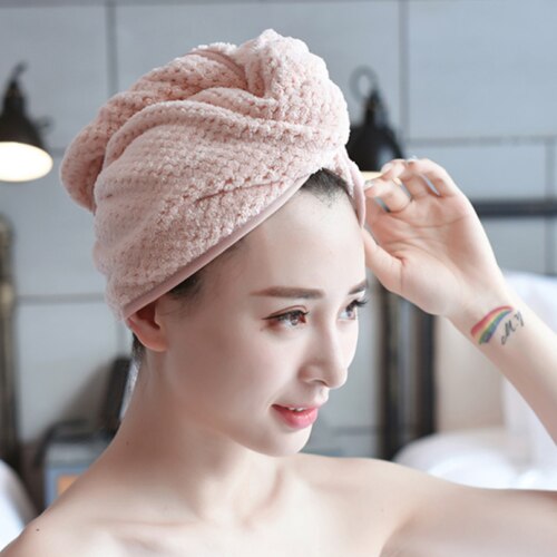 Hurtig tørr vri hår turban håndkle mikrofiber hår pakke inn badehåndkle lokk hatt