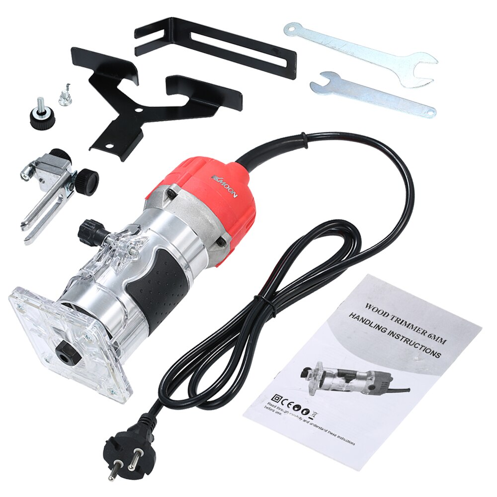 30000r/min Electric Trimmer 220V 800W Trim Router with Transparent Base Edge Guide for Woodworking Trimming Slotting Notching: EU Plug