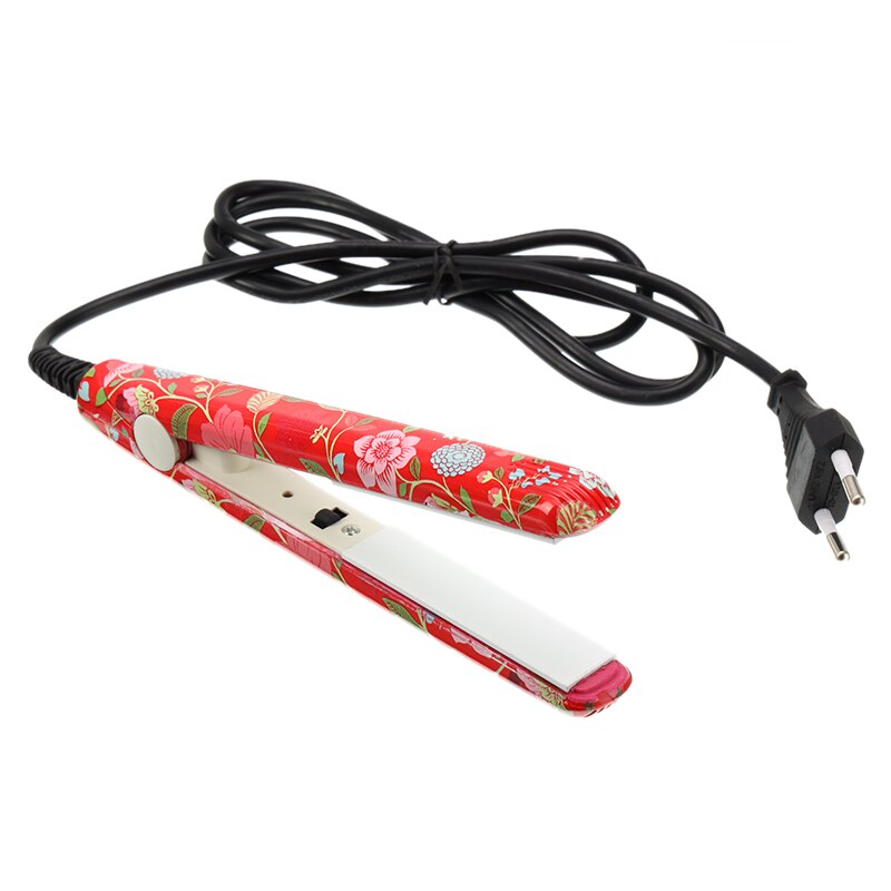 Alisador de pelo Mini portátil de cerámica plana de cebra planchas herramientas de estilismo planchas de olas con enchufe de la UE: Peach red