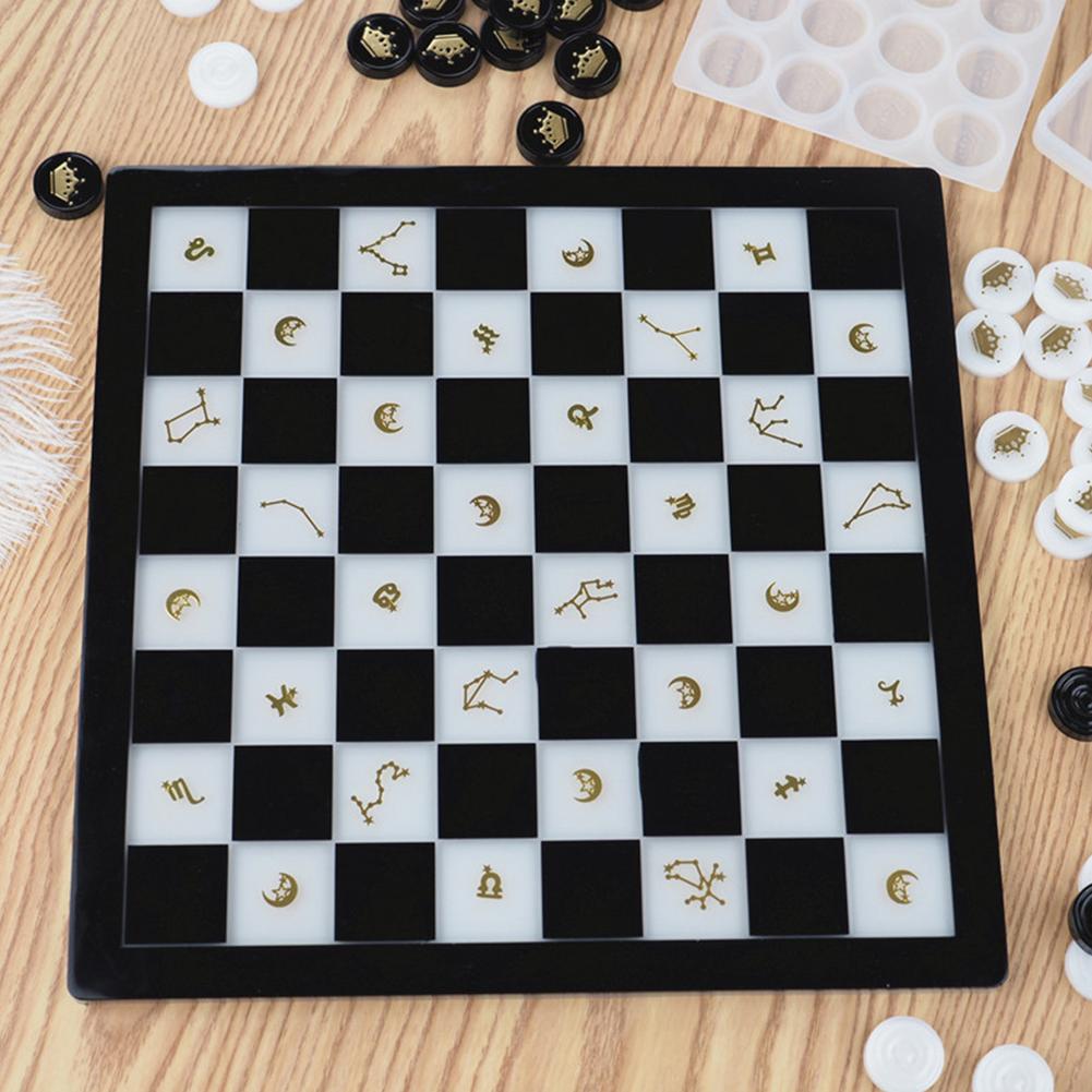 Checkers Board and Chess Piece Silicone Molds Resin Casting Mold