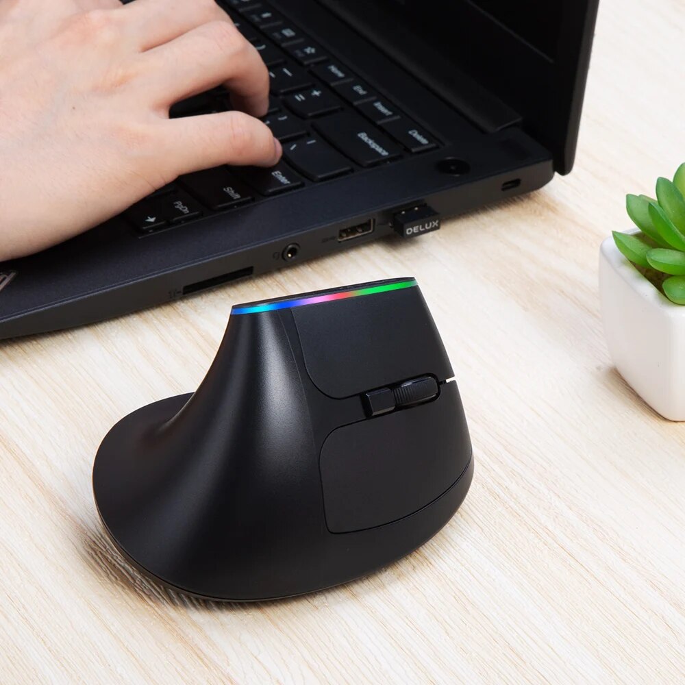 Delux m618c drahtlose ergonomische vertikale 6 Tasten Gaming-Maus USB-Empfänger rgb 1600 dpi optische Mäuse mit für PC-Laptop