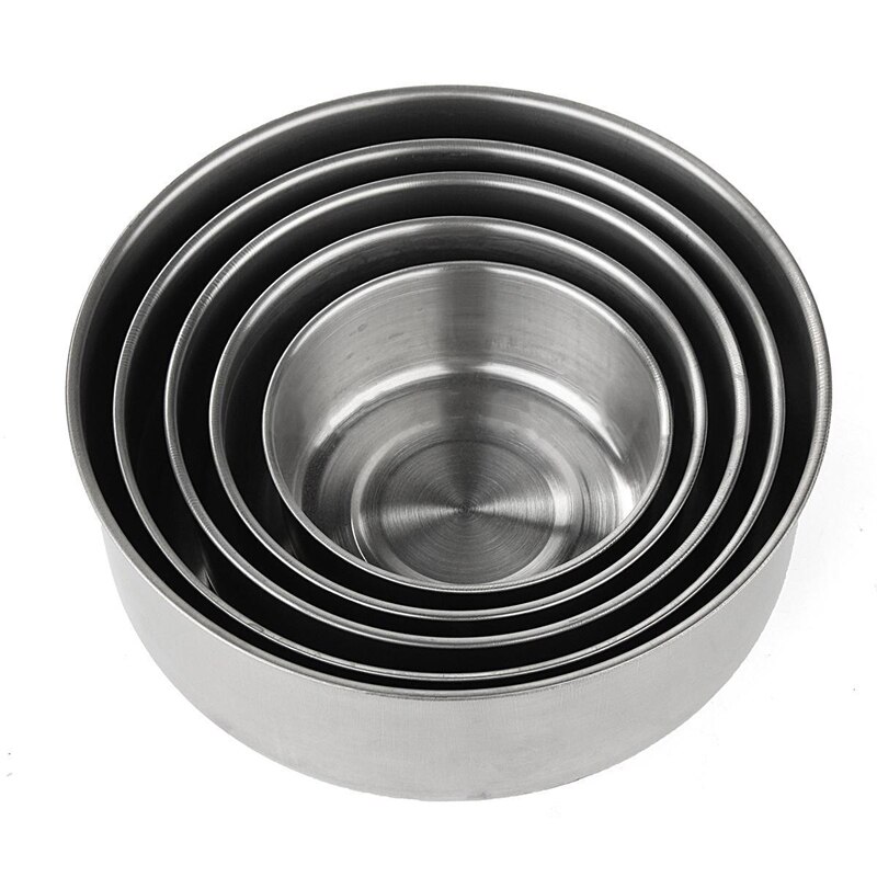 5Pcs/set Stainless Steel Mixing Crisper Food Container Bowls Silver Color 5 Bowls with 5 Lids Kitchen Pot Tableware Tools