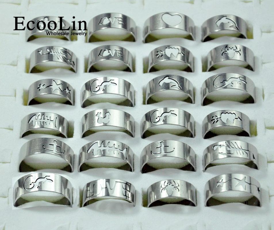 50Pcs Openwork Pattern Stainless Steel Men Rings Mixed Lots Men&#39;s Jewelry Bulks Packs LB117