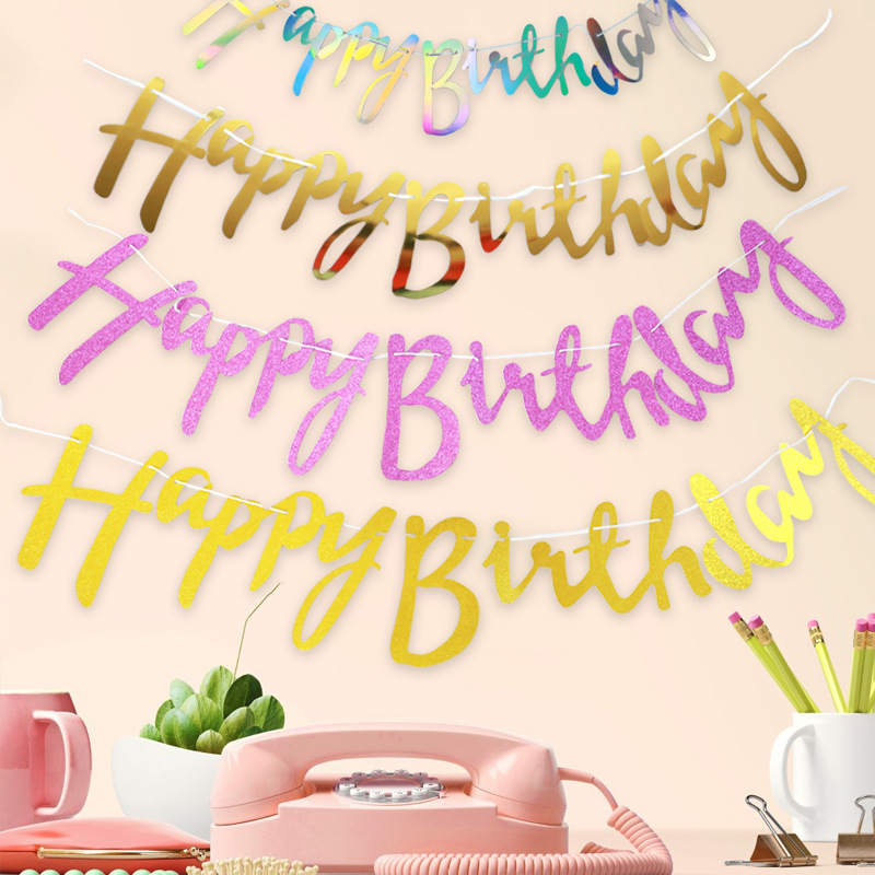 Happy Birthday Banner Bunting paper Birthday Party Hanging Garland Banner Baby Shower Decoration