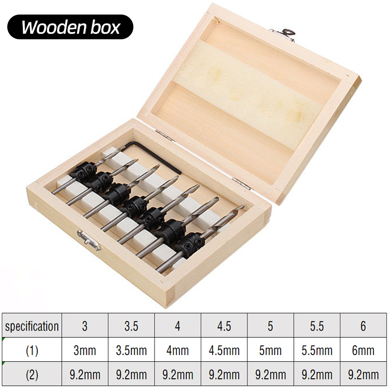 Tapered Countersink Drill Bit Set Woodworking Drilling Pilot Holes Depth Stop Collars Chamfer Counterbore Screw Hole Drill Tools: Gold