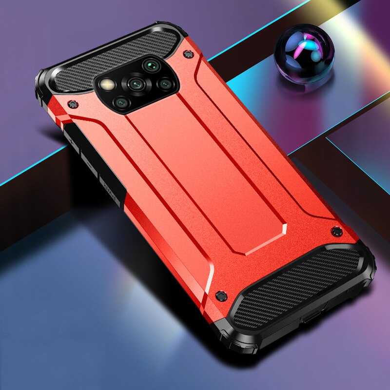Aurora's robuuste impact case voor xiaomi poco  x3 nfc luxe hybride pantser schokbestendige harde pc + tpu voor pocophone  x3 case: Rood