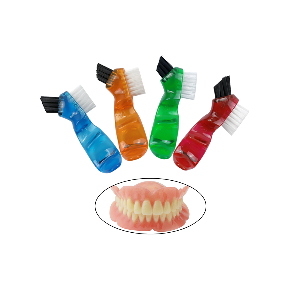 Mini escova de dentes dedicada para dentadura, cabeça dupla, escovas de dentes falsos, escova de limpeza de goma, portátil, escova dupla face