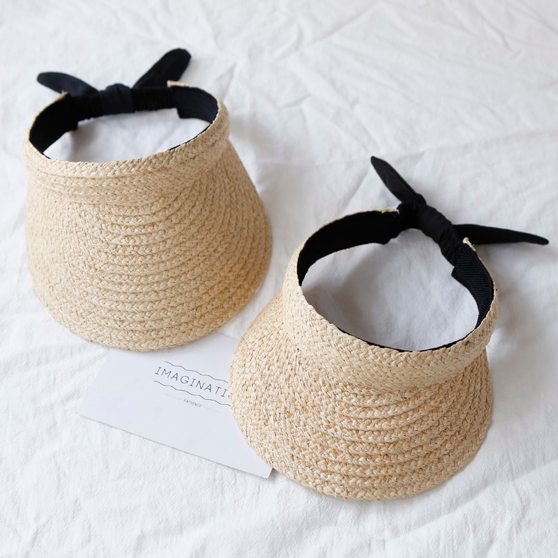 Chapeau d'été en paille raphia pour bébé, pour filles, pare-soleil uv, bob, haut pour tout-petits, casquette à air, visière à nœud, chapeau de plage pour enfants de 2-8 ans