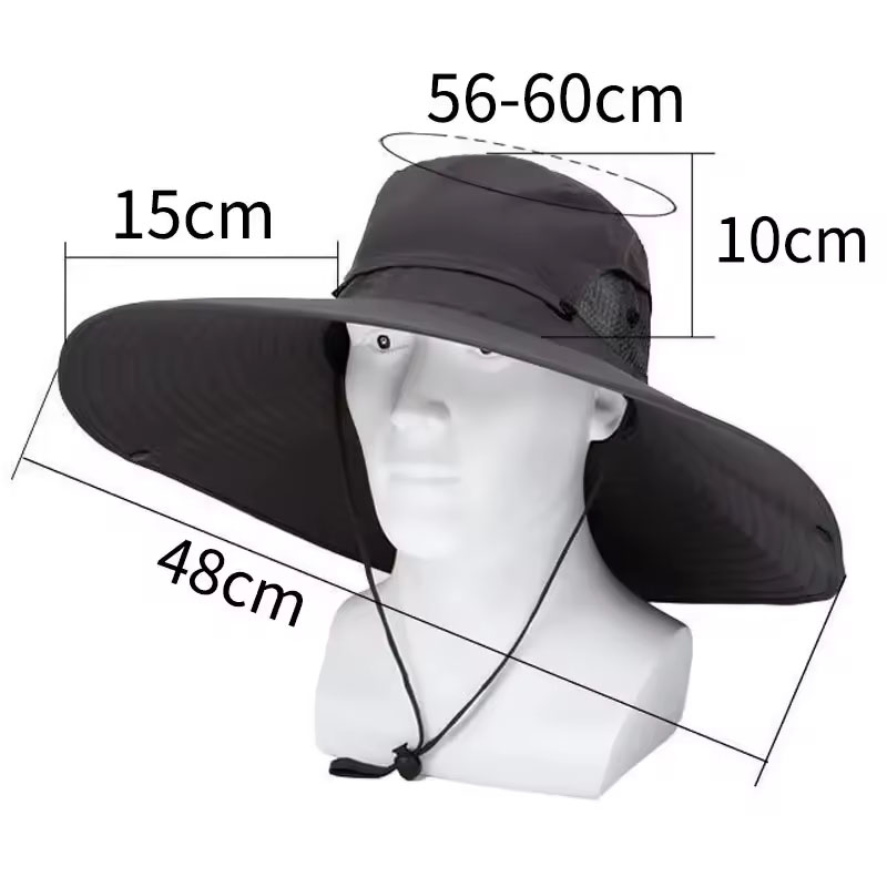 Gorra grande de poliéster de 15cm para el sol, protección UV, gorra de malla transpirable, sombrero de pescador plegable, pesca al aire libre, senderismo, gorras de playa