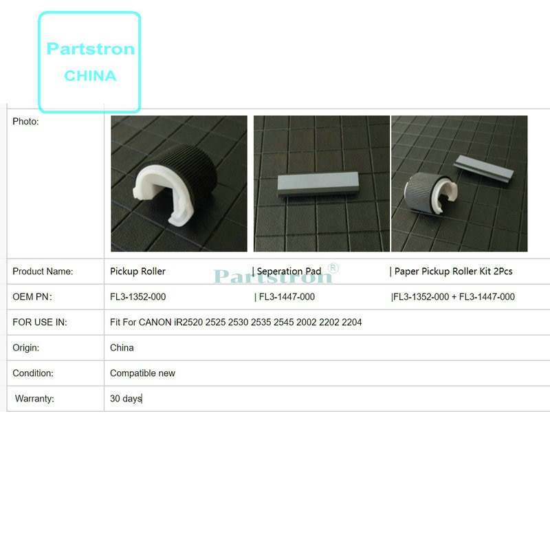 Pickup Roller FL3-1352-000 Seperation Pad FL3-1447-000 For use in CANON iR2520 2525 2530 2535 2545 2002 2202 2204