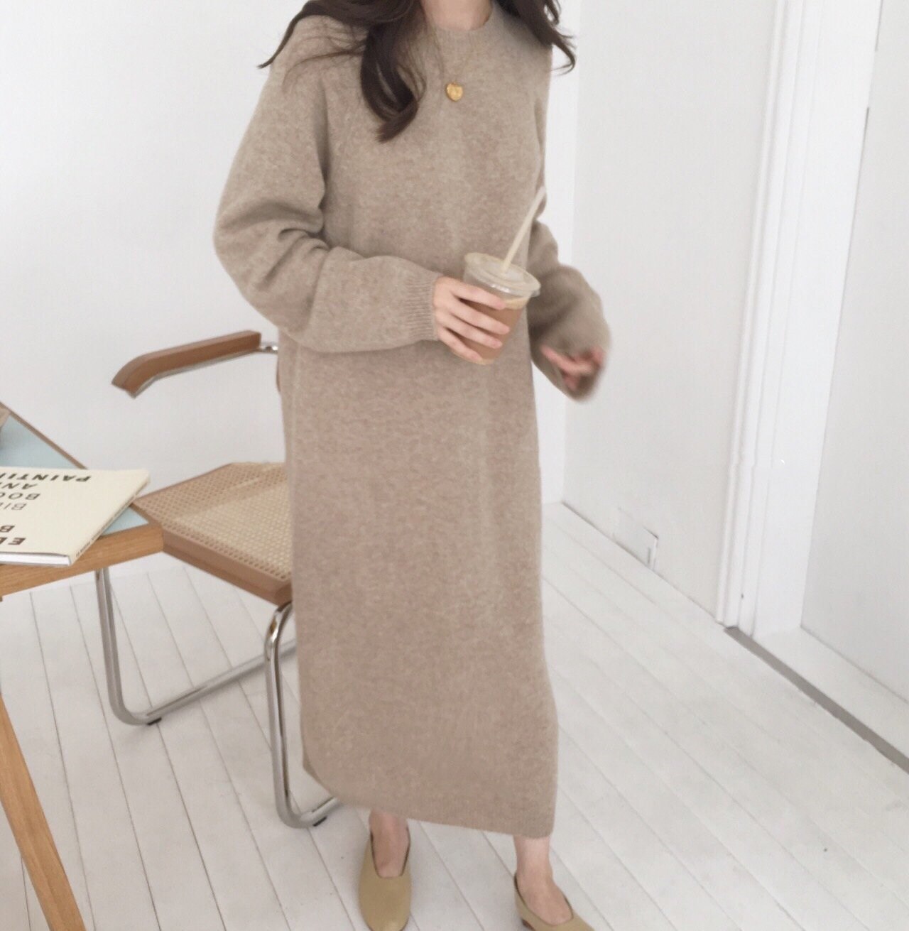 Warme Trui Vrouwen Herfst Jurk Winter Lange Trui Gebreide Jurken Lange Losse Maxi Oversize Lady Jurken Bodycon Robe Vestidos: Khaki