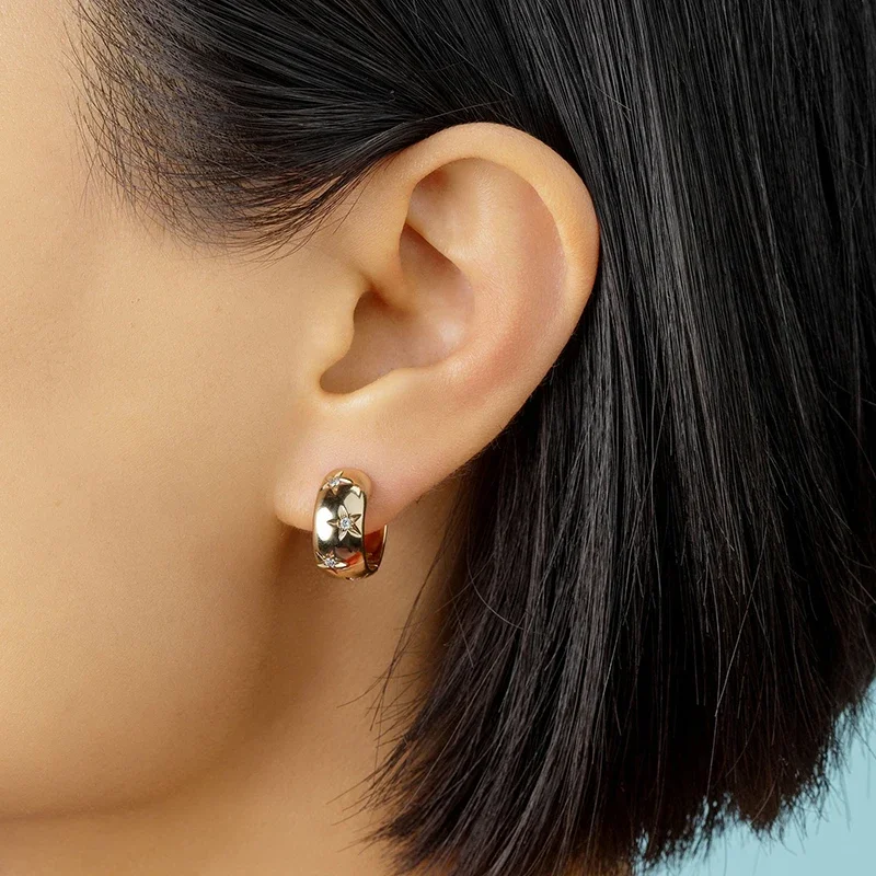 TIANDE-pendientes de aro grandes de Color dorado para mujer, aretes con Piercing circular y estrella de circón fino, accesorios de joyería para