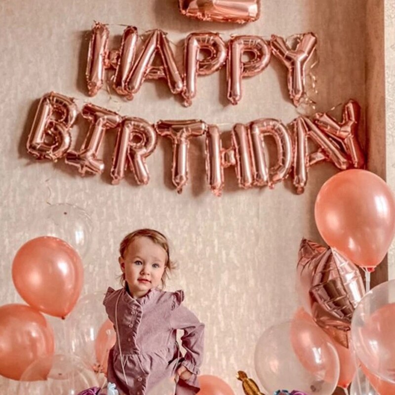 Ensemble de ballons de décoration pour joyeux anniversaire, en or Rose, avec lettres, en aluminium, pour fête d'anniversaire pour enfants et adultes, 1 ensemble