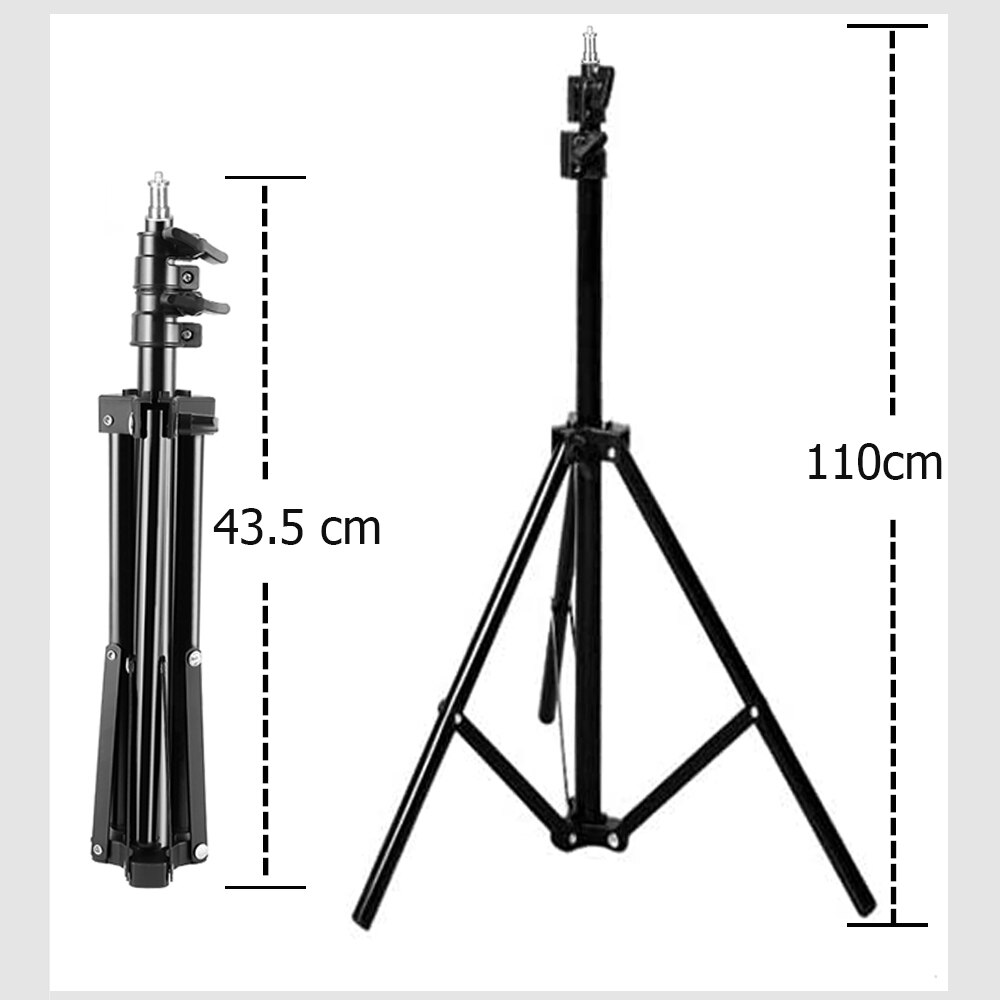 Vidéo Selfie anneau lumière Support aluminium + PC stable 1.1M/1.6M/2.1M pied fort Support téléphone rond lumière sans lumière: 1.1m