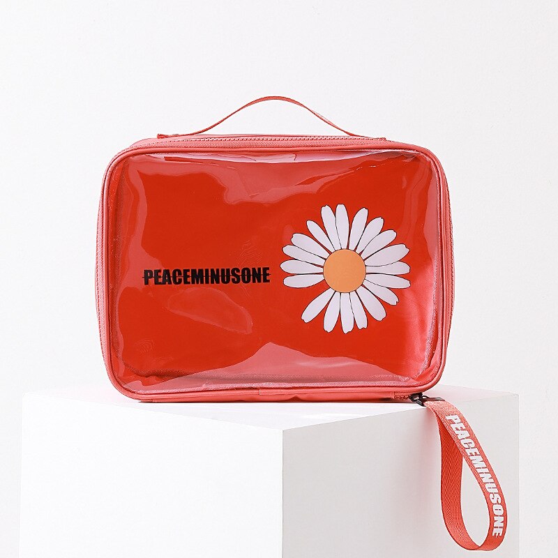 Uosc Pvc Kleine Daisy Cosmetische Zakken Dames Reizen Draagbare Waszak Multifunctionele Transparante Waterdichte Hand Opbergzakken: Red-L