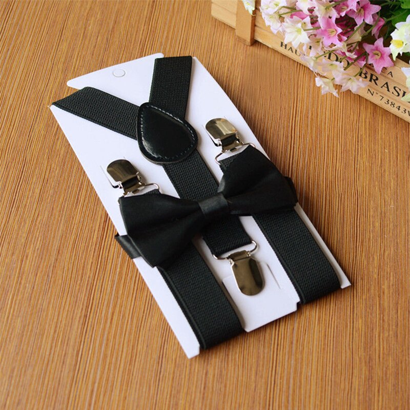 Adjustable and Elasticated Kids Suspenders With Bowtie Bow Tie Set Matching Ties Outfits For Girl Boys Clothes: Black