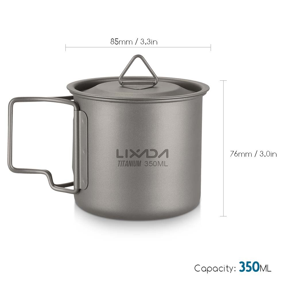 Lixada Ultralight Titanium Cup Pot Outdoor Portable Camping Picnic Water Cup Mug with Foldable Handle 300/350/420/550/650/750ml: 350 ML